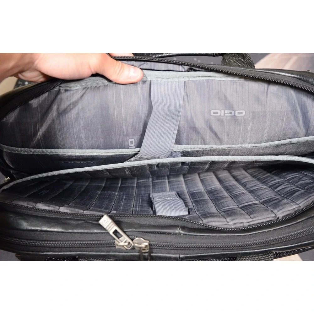 OGIO Black Leather Laptop Shoulder Messenger Bag Padded Briefcase